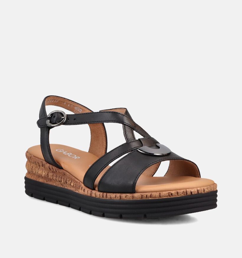 Gabor Sandales compens&eacute;es en Noir pour femmes (371120)