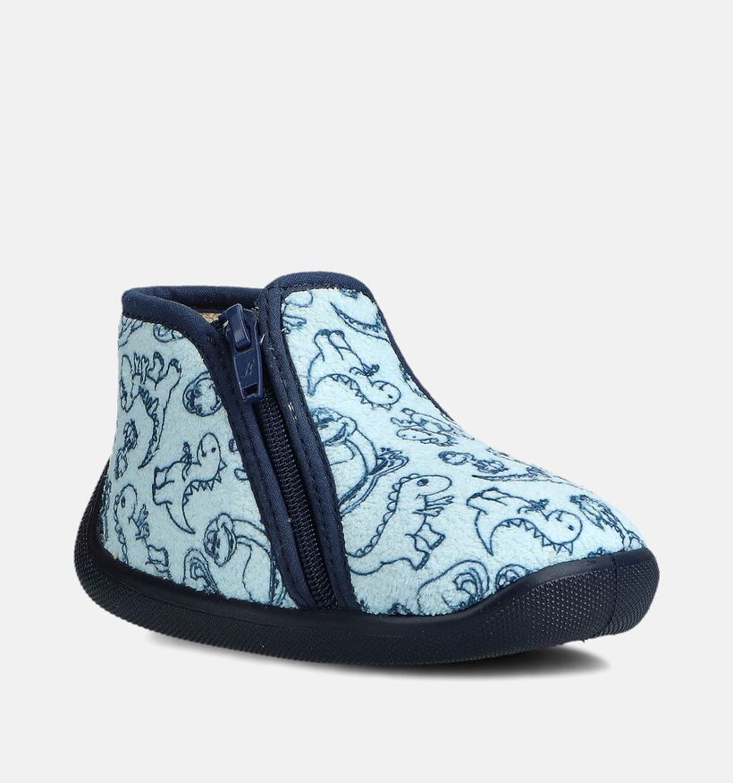 Milo & Mila Dino Pantoufles en Bleu pour gar&ccedil;ons (374934) - pour semelles orthop&eacute;diques