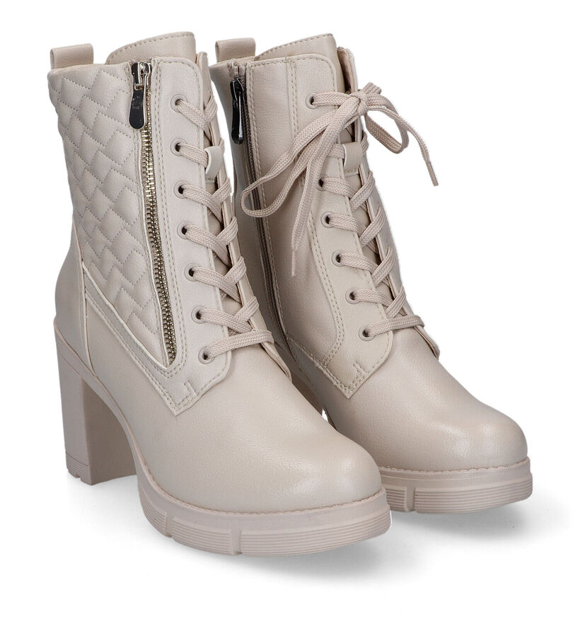 Marco Tozzi Bottines à lacets en Beige clair en simili cuir (300197)