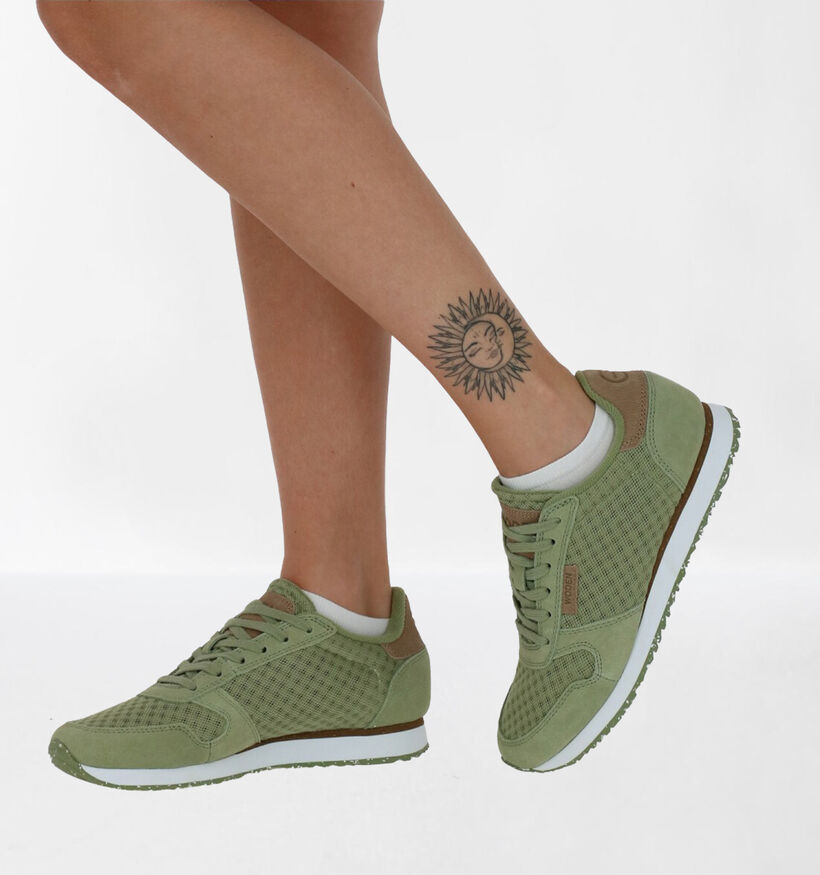 Woden Ydun Mesh Groene Sneakers in daim (266510)