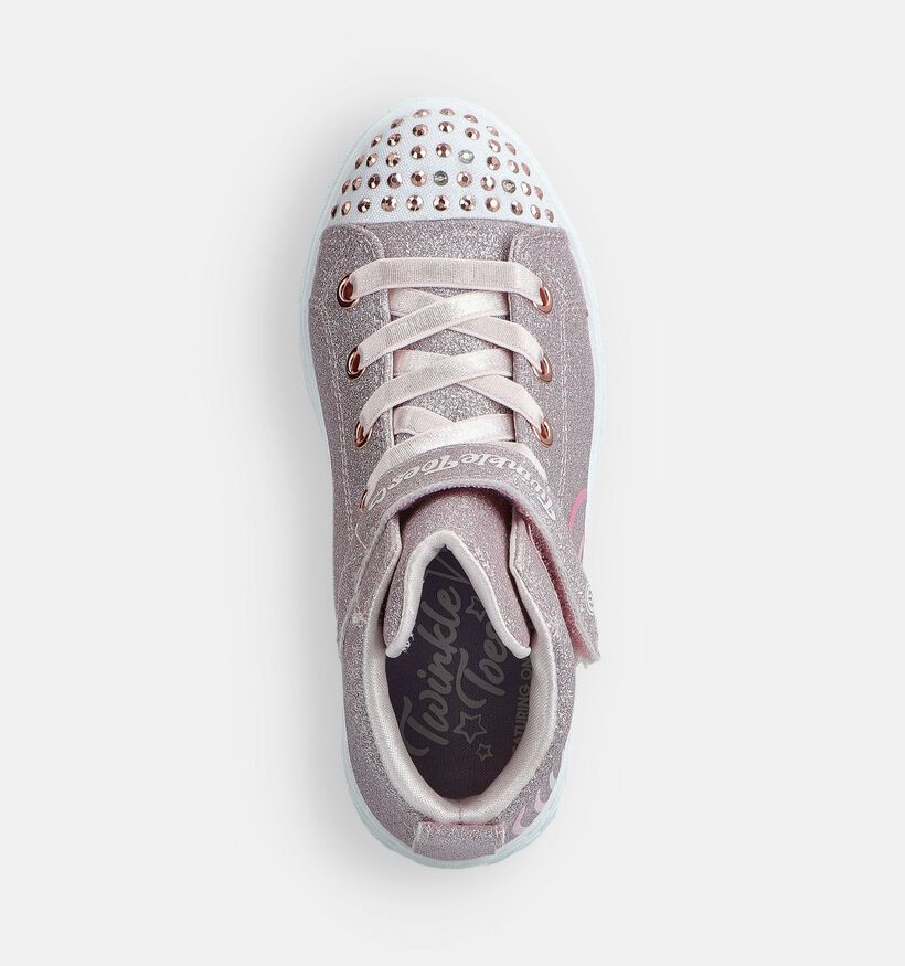 Skechers Heart Steps Glow Baskets montantes en Or rosé pour filles (366429)