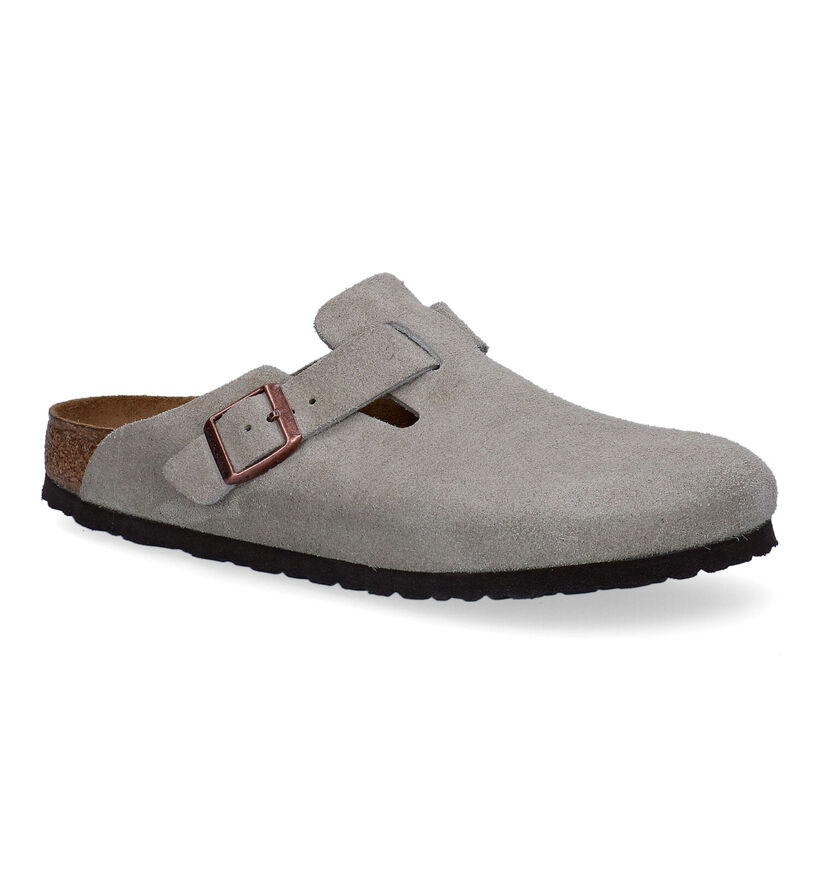 Birkenstock Boston Soft footbed Beige Slippers in daim (305414)