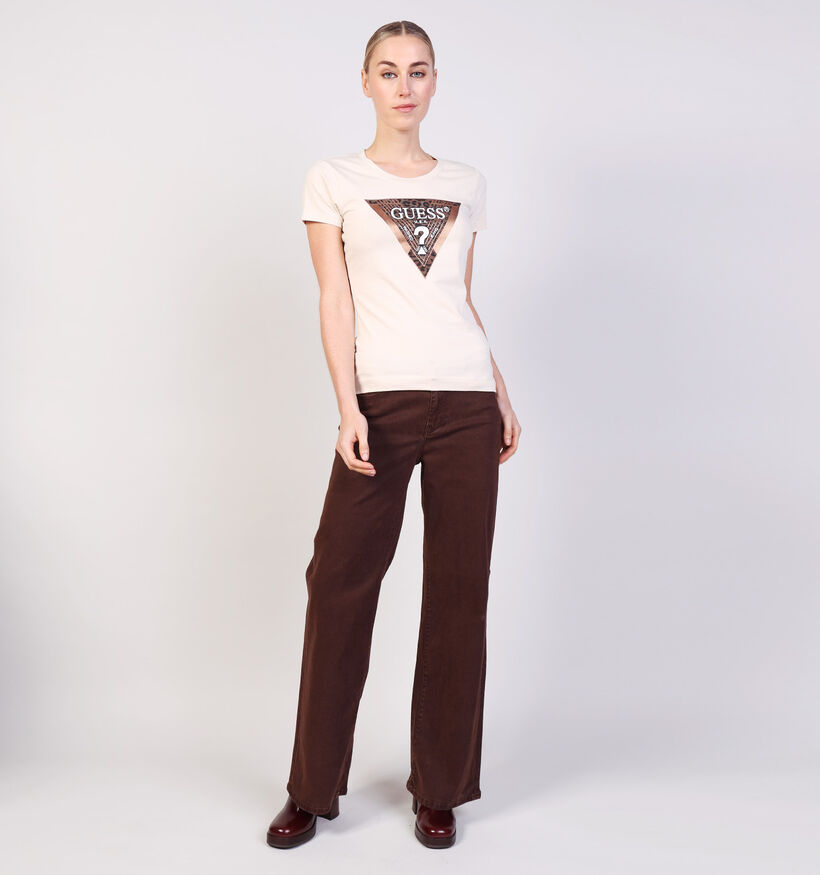 Guess Zwarte T-shirt Guess Donkerbeige T-shirt voor dames (364383)