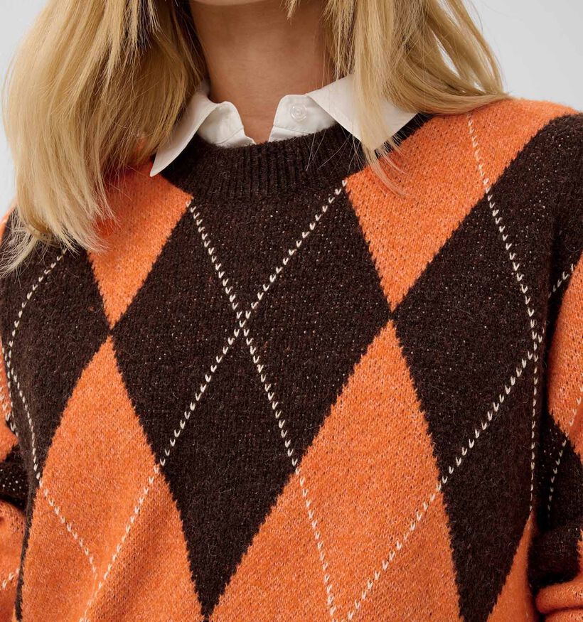 Culture Argyle Pull en Marron/Orange pour femmes (380484)
