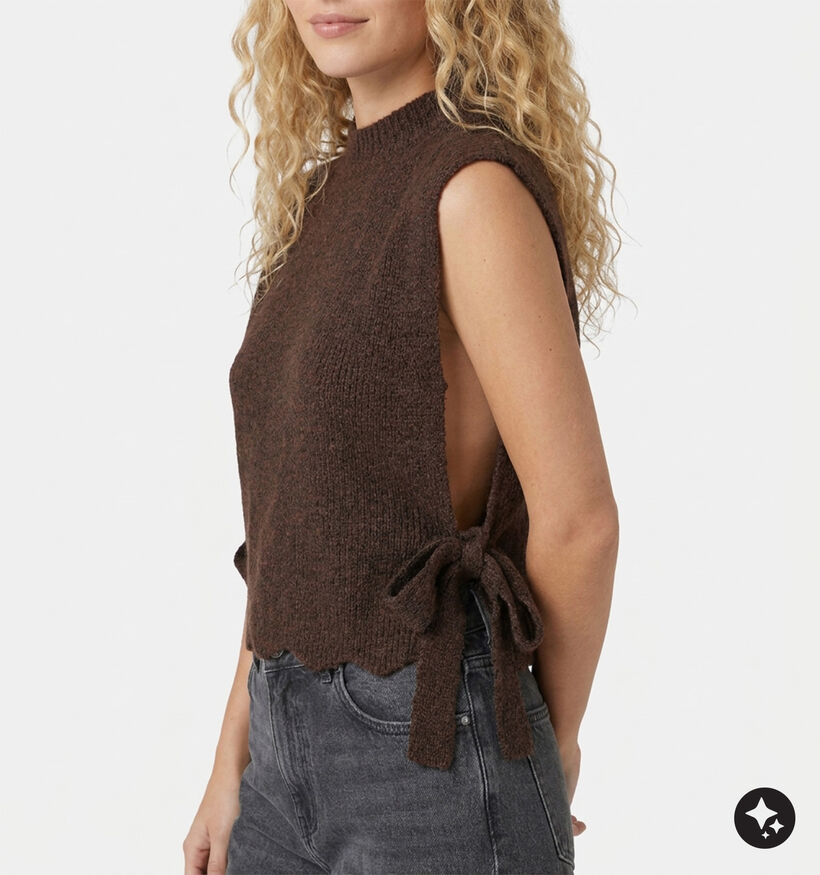 Pieces Autumn Neckwarmer Pull sans manches en Marron fonc&eacute; pour femmes (379337)
