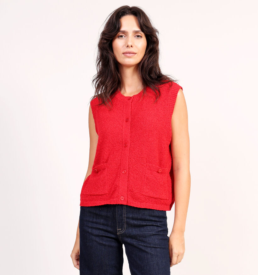 Pieces Jessie Knit Gilet en Rouge pour femmes (362259)