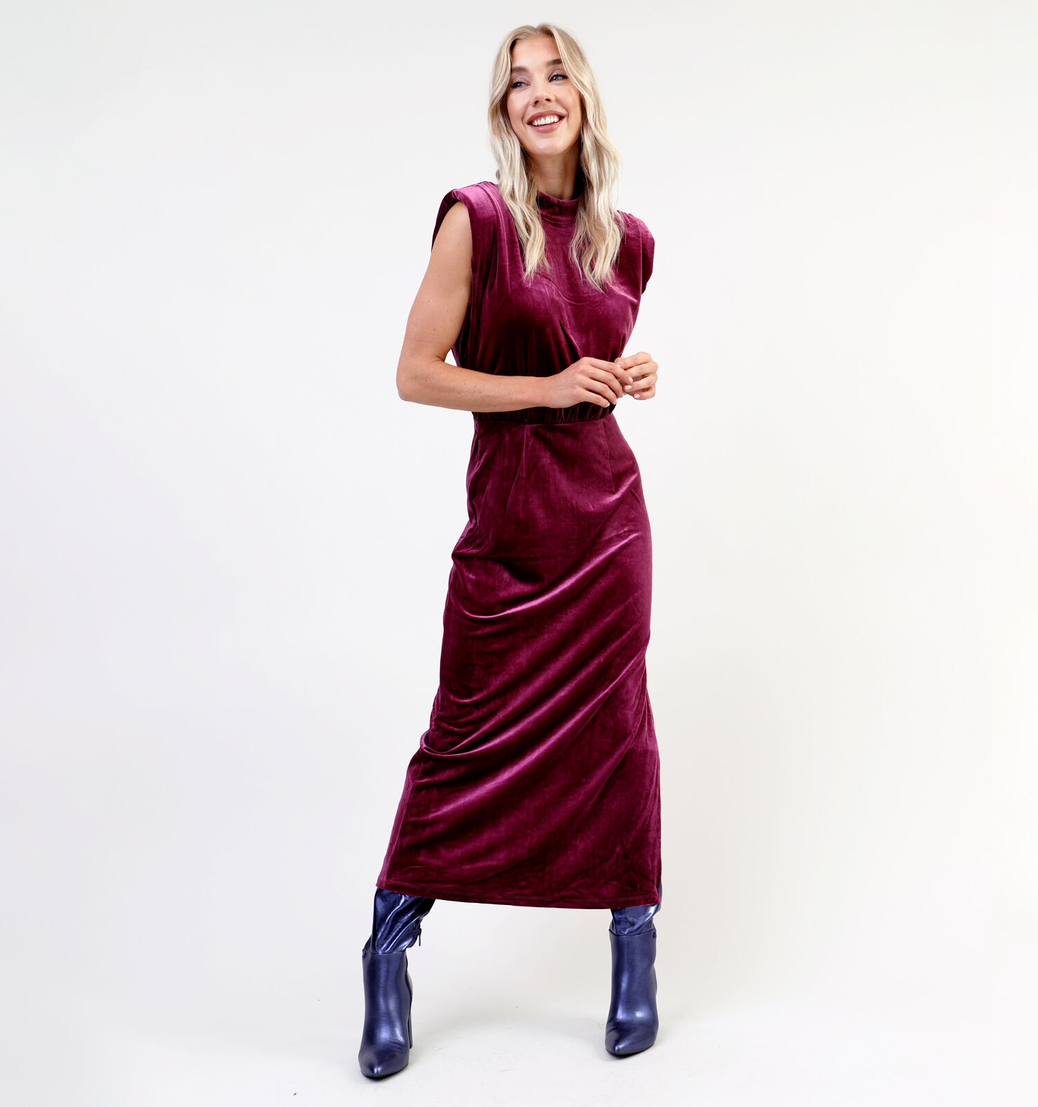 Vila Emily Bordeaux Fluwelen jurk met split Dames Kleedjes Online op TORFS.BE