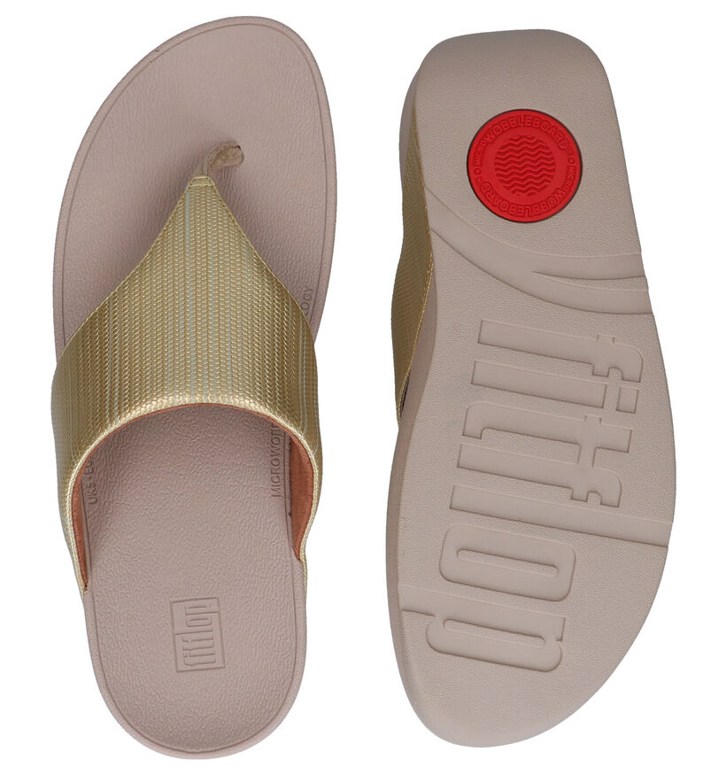 FitFlop OliveTextured Glitz Tongs en Or en simili cuir (286110)