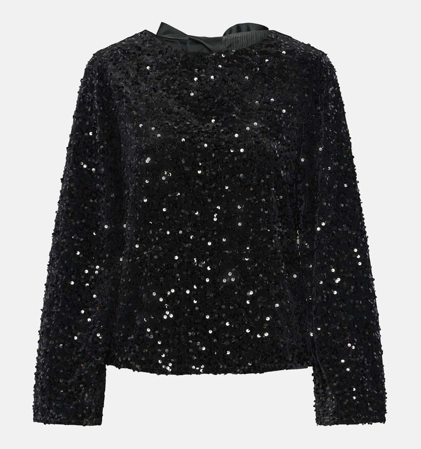 Pieces Kam Deep Back Bow Blouse Sequins en Noir pour femmes (361127)