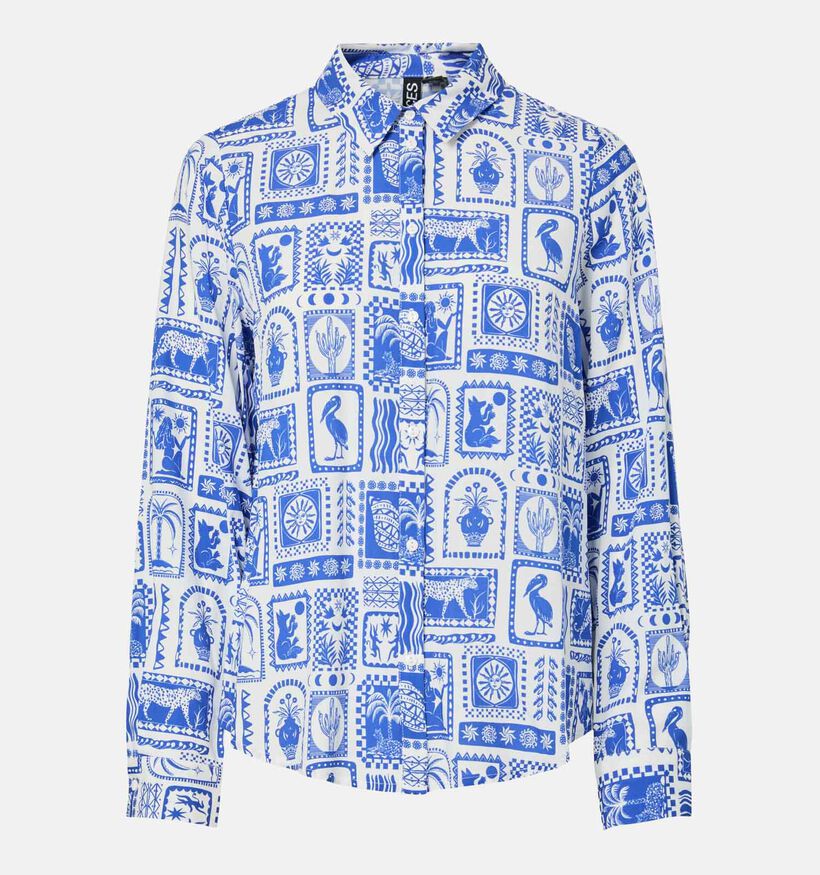 Pieces Saylor Blue Tile Witte/Blauwe Hemd voor dames (367077)
