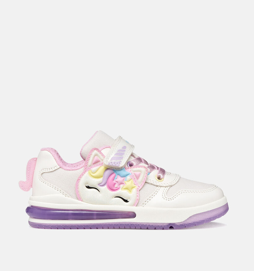 Geox Sketlite Unicorn Witte Sneakers met Lichtjes voor meisjes (370134) - geschikt voor steunzolen