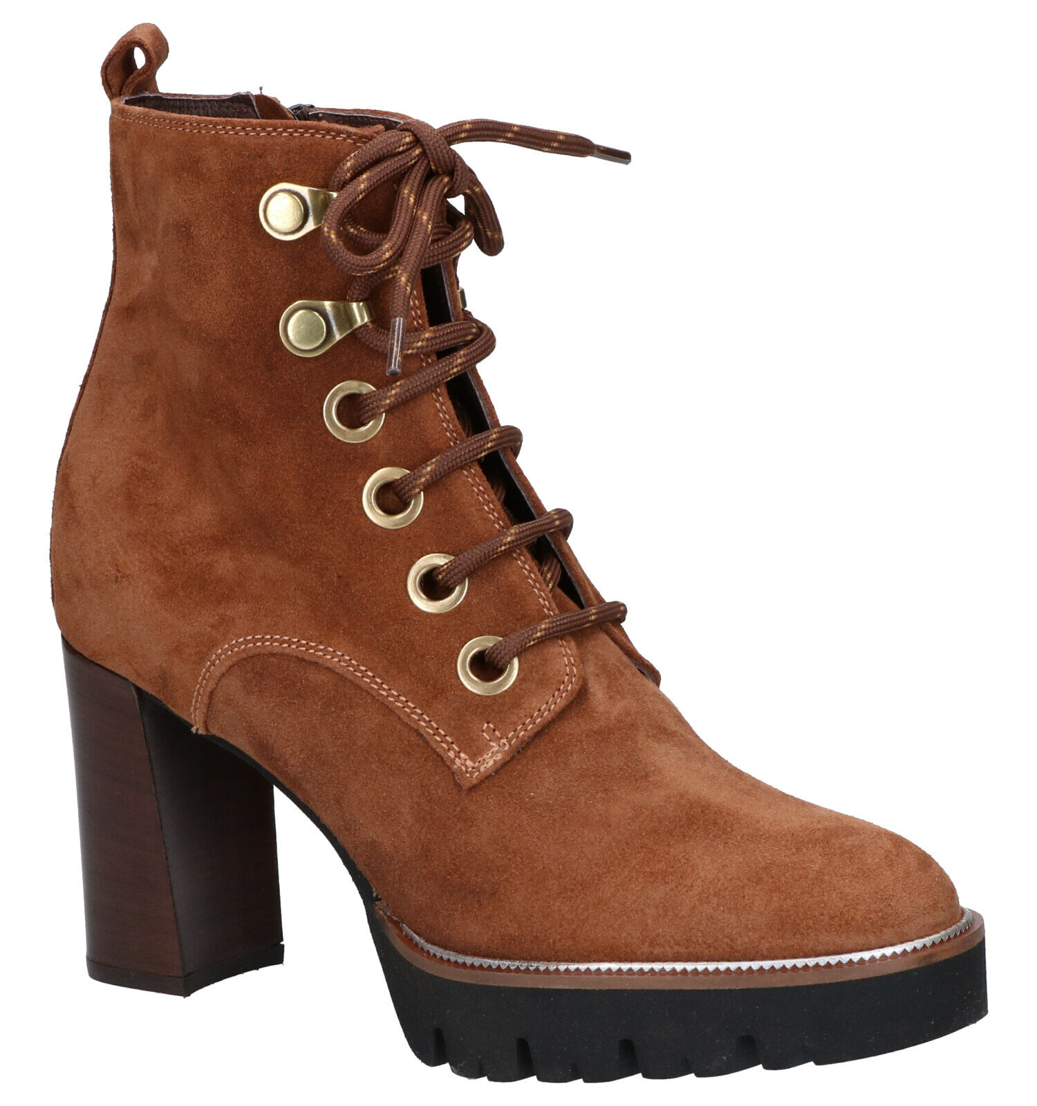 Maripe Dames Enkellaarsjes Cognac sue ptyhon bies rijgbootie | Van den Assem