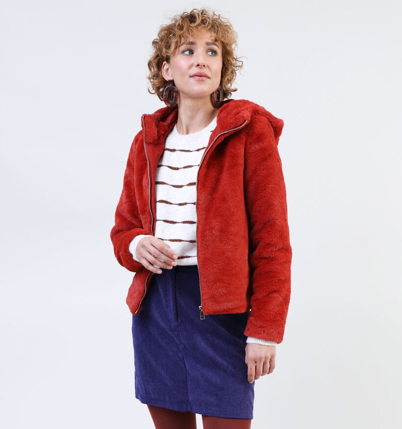 Vero Moda Sonjahoodie Rode Faux fur jas voor dames (329014)