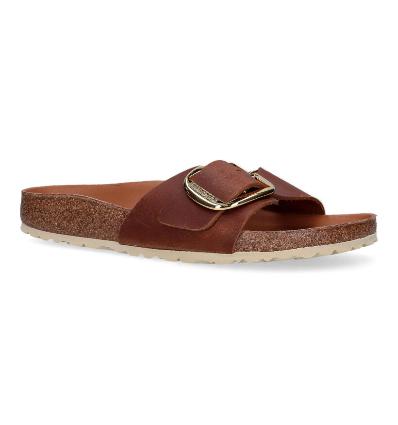 Birkenstock Madrid Big Buckle Cognac Slippers in kunstleer (322649)