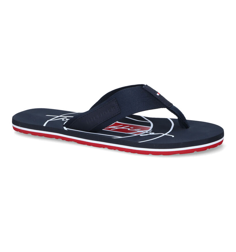 Tommy Hilfiger Embossed Blauwe Teenslippers in stof (304680)