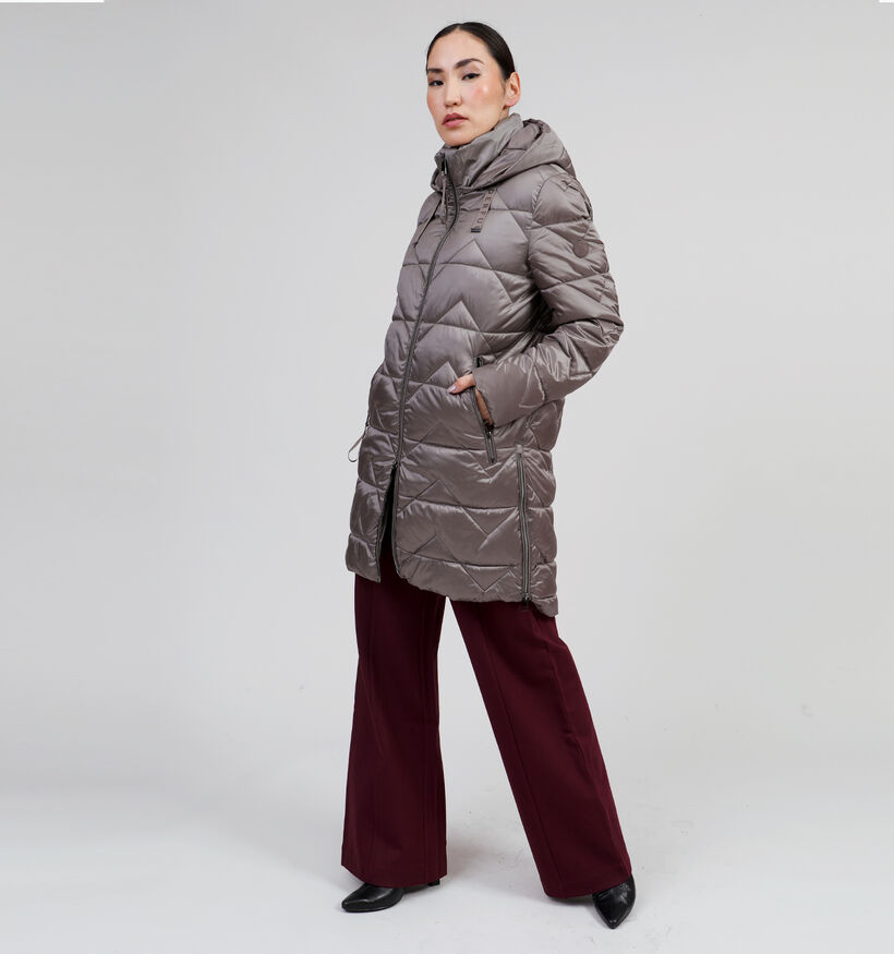 Barbara Lebek Taupe Gewatteerde jas voor dames (347719)