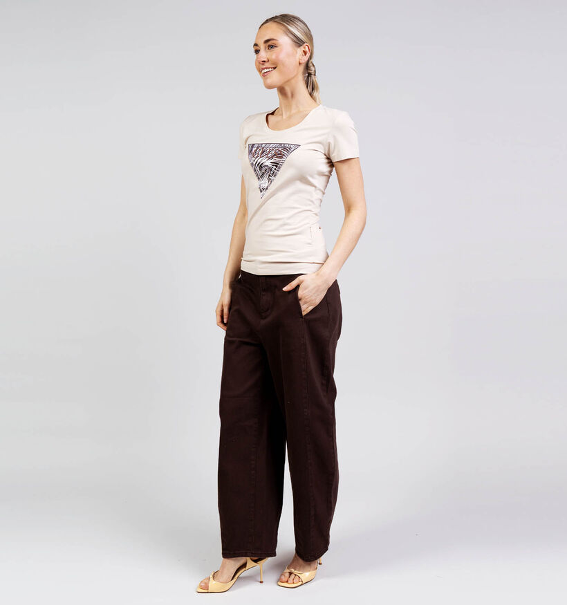 Guess Pearl Oyster Beige T-shirt met Korte Mouwen voor dames (370362)