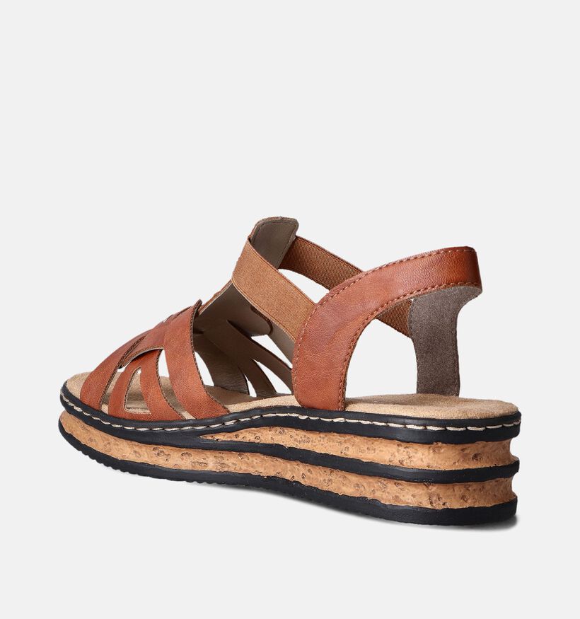 Rieker Sandales talon compensé en Cognac pour femmes (354948)