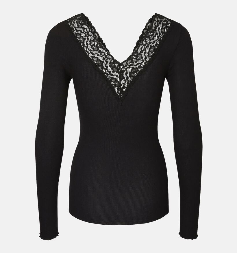 Pieces Siri T-shirt manches longues avec col en V en Noir pour femmes (344995)