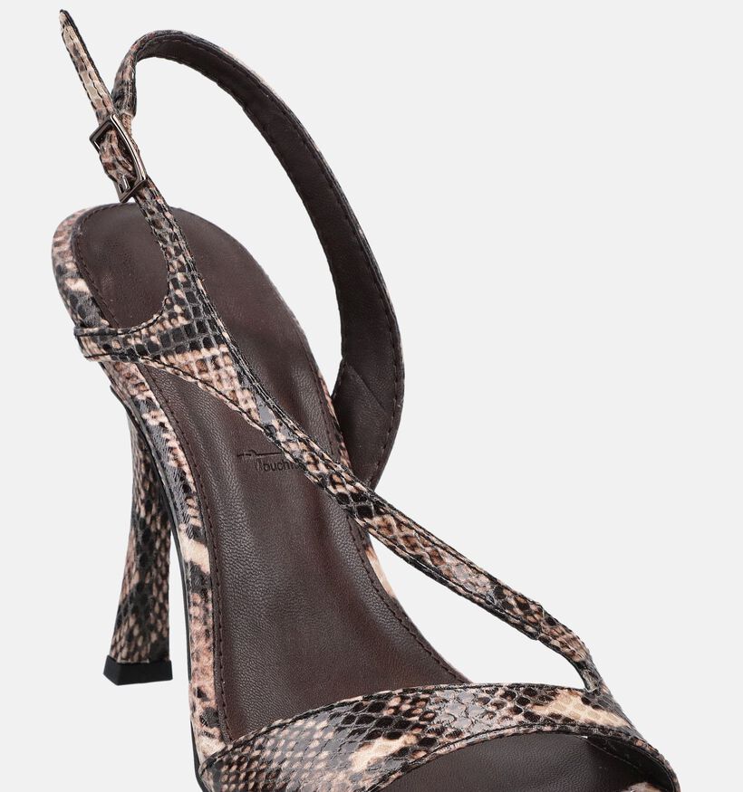 Tamaris Brown Snake Sandales &agrave; talons en Brun fonc&eacute; pour femmes (371797)