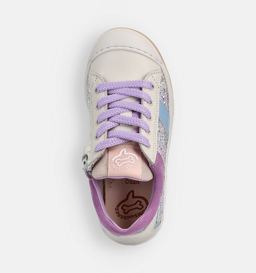 STONES and BONES Dorey Ecru/Paarse Sneakers voor meisjes (369609) - geschikt voor steunzolen