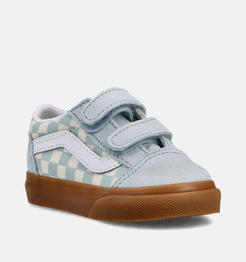 Vans Old Skool Checkerboard Baskets en Bleu pour filles (368964)