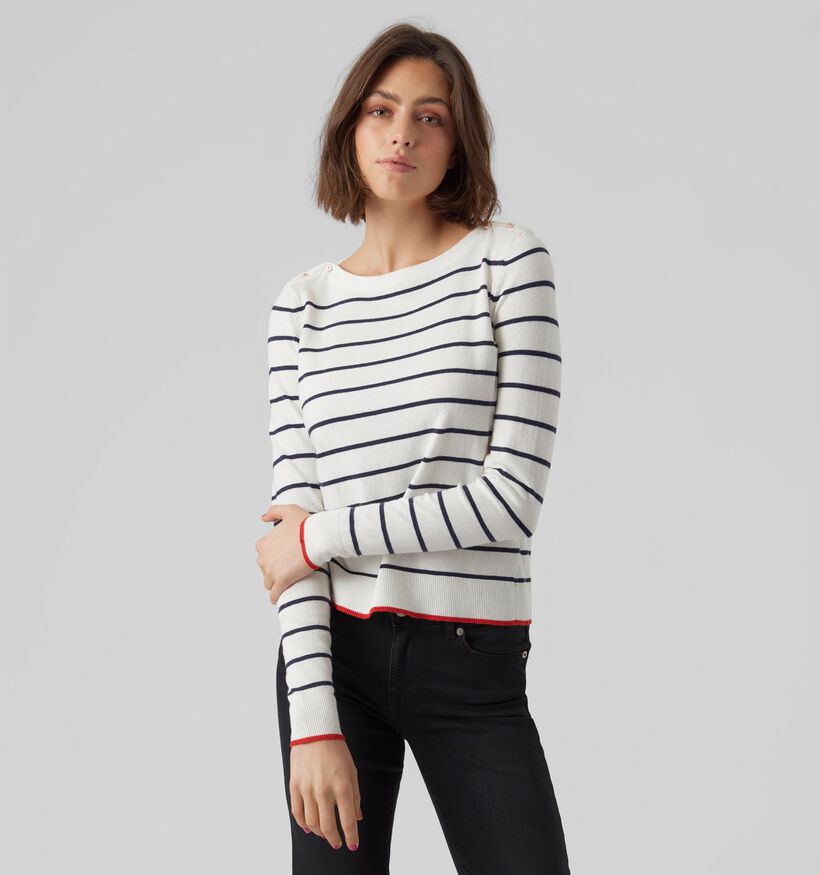 Vero Moda Alma Pull à rayé Blanc / Noir (326948)