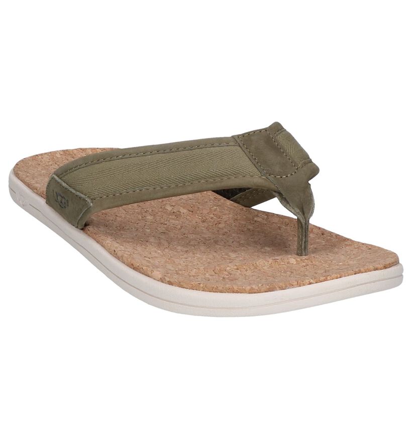 Kaki Teenslippers UGG Seaside Flip in leer (239596)