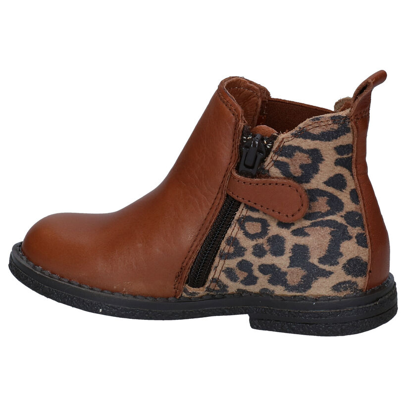 Milo & Mila Agon Leopard Bottines Chelsea en Cognac pour filles (295483)