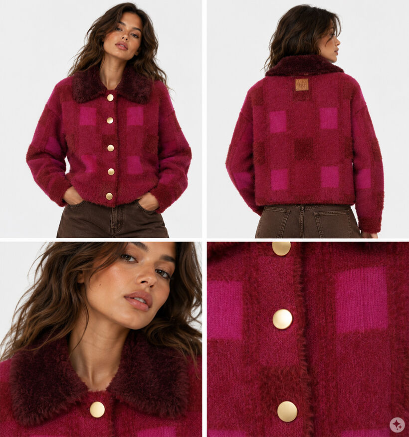 Ador&eacute; Denise Gilet en Bordeaux/Rose pour femmes (384088)