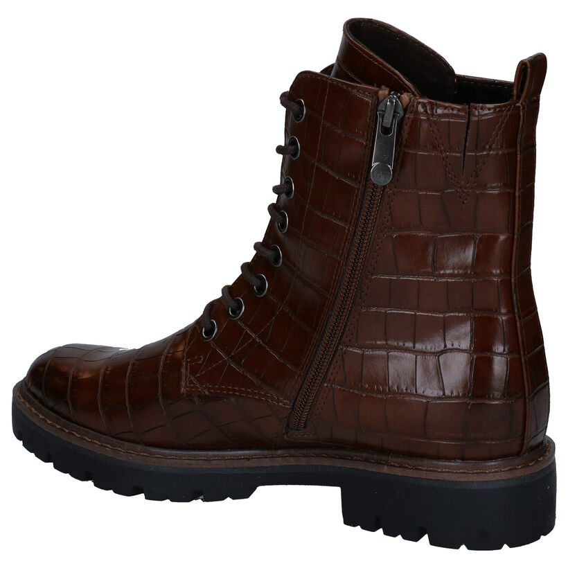 Marco Tozzi Boots à lacets en Brun foncé en simili cuir (280554)