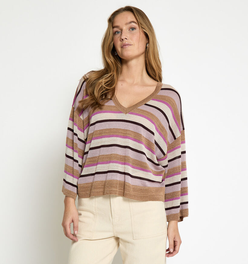 Minus Jolina Knit Bruine/Roze Trui Strepen voor dames (359826)