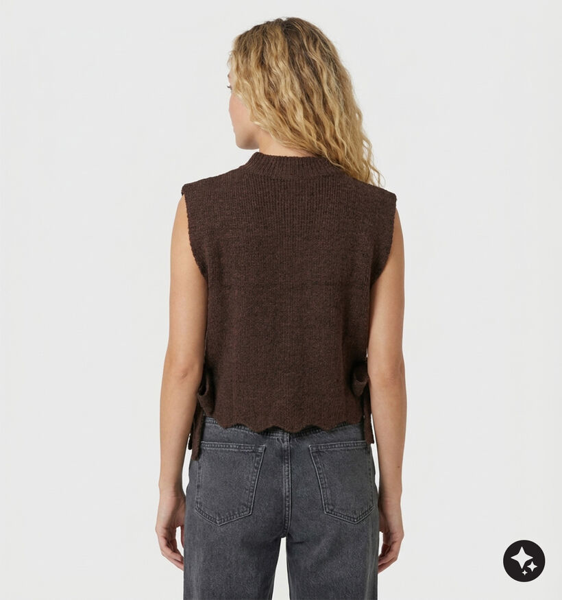 Pieces Autumn Neckwarmer Pull sans manches en Marron fonc&eacute; pour femmes (379337)