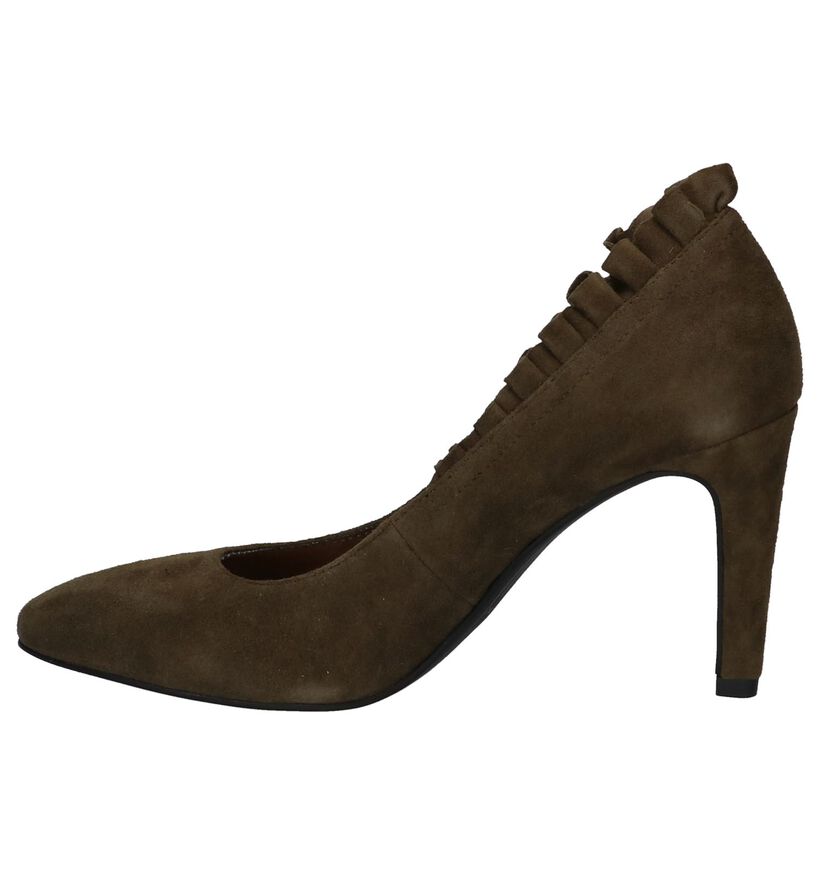 Kaki Pumps met Franjes Tamaris Marcel Ostertag in daim (226762)
