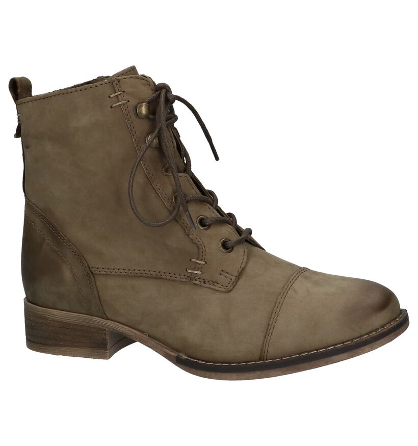 Poelman Gasolina Kaki Bottines met Rits/Veter in nubuck (222935)