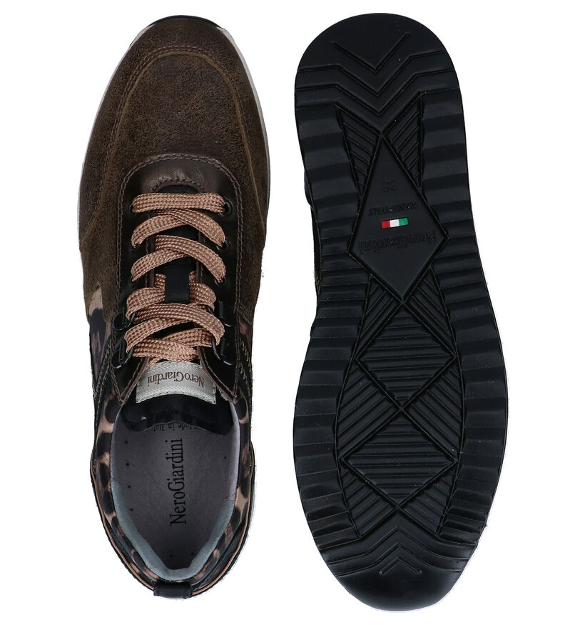 NeroGiardini Kaki/Zwarte Sneakers in leer (281741)