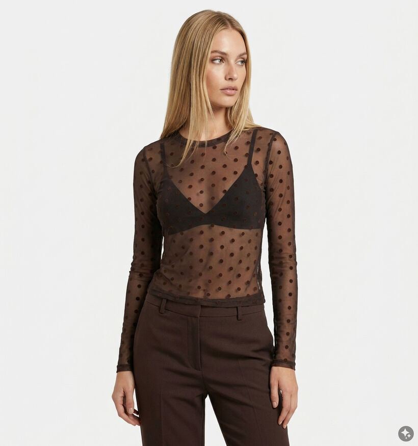Vero Moda Lova Mesh Donkerbruine T-shirt met Lange Mouwen voor dames (381315)