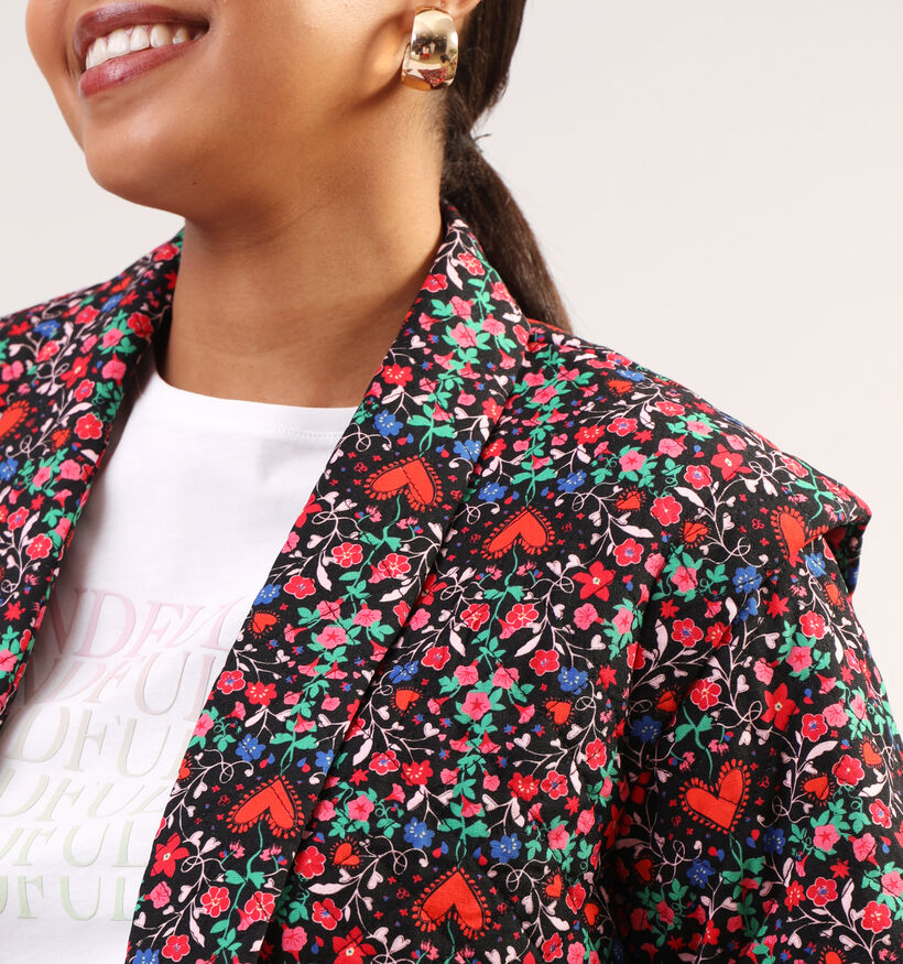 Pieces Saroline Zwarte Korte jas met rode bloemen voor dames (352464)
