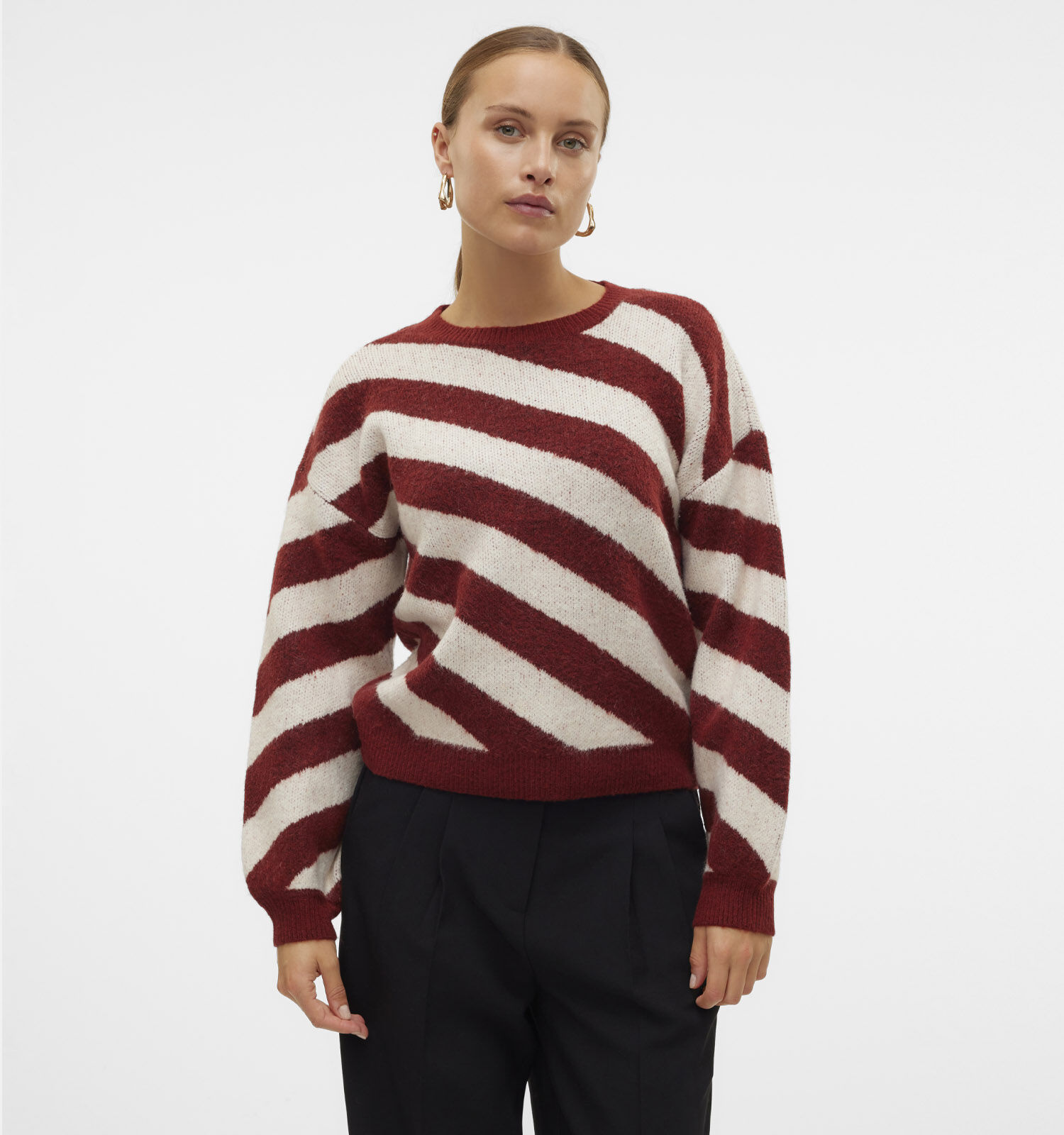 Vero Moda Lara Bordeaux Gestreepte trui Dames Truien Online op TORFS.BE