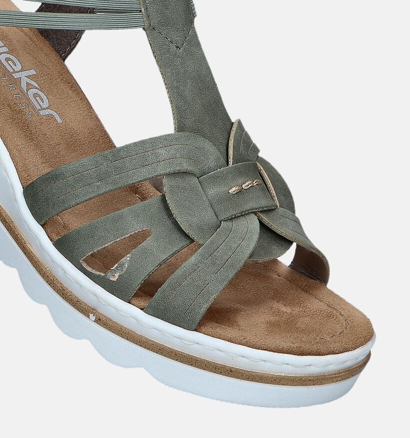 Rieker Sandales talon compensé en Vert Khaki pour femmes (354958)