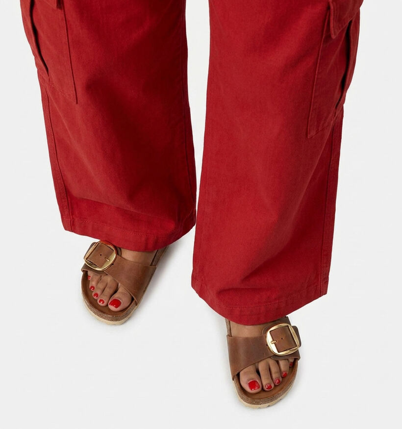 Birkenstock Madrid Big Buckle Natural Leather Oiled Cognac Slippers voor dames (369564)