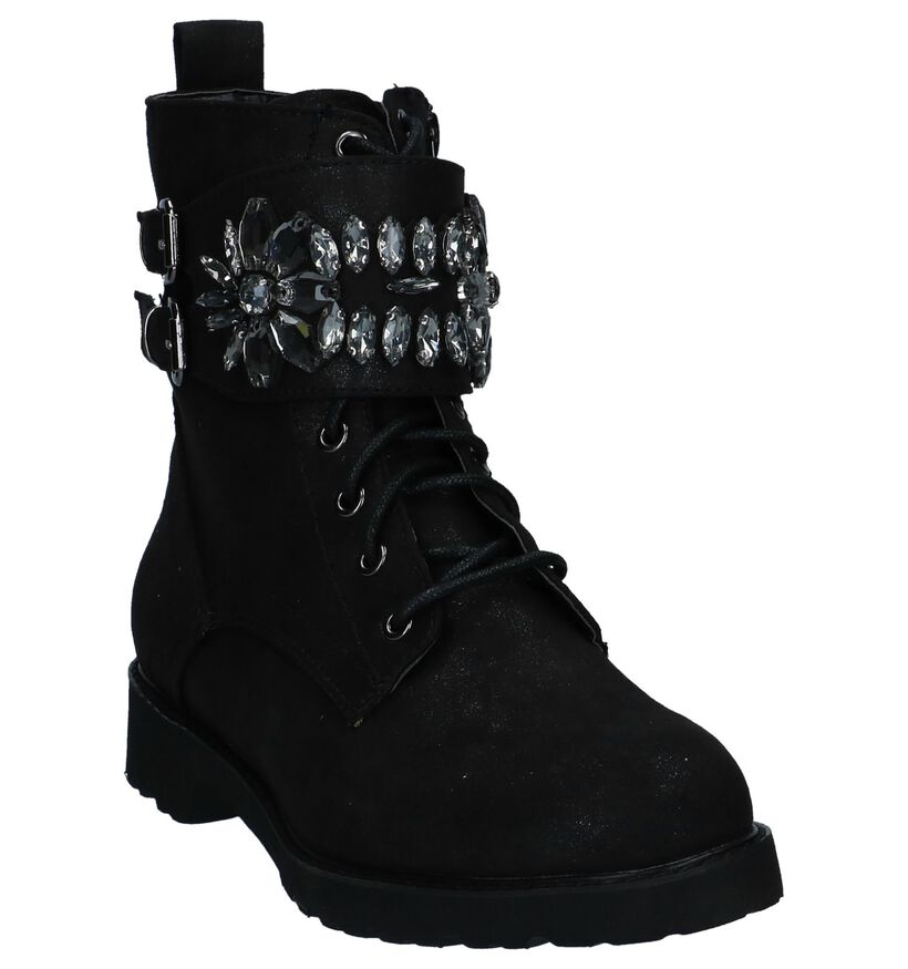 Zwarte Boots met Rits/Veter Youh! in stof (230436)