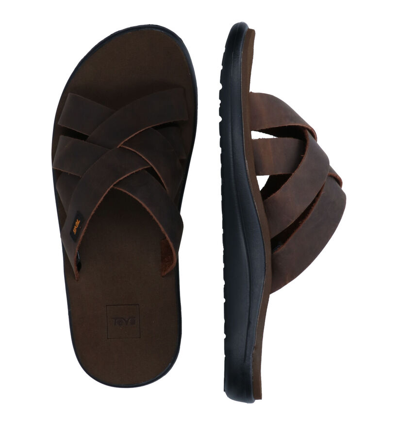 Teva Voya Bruine Slippers in leer (305618)