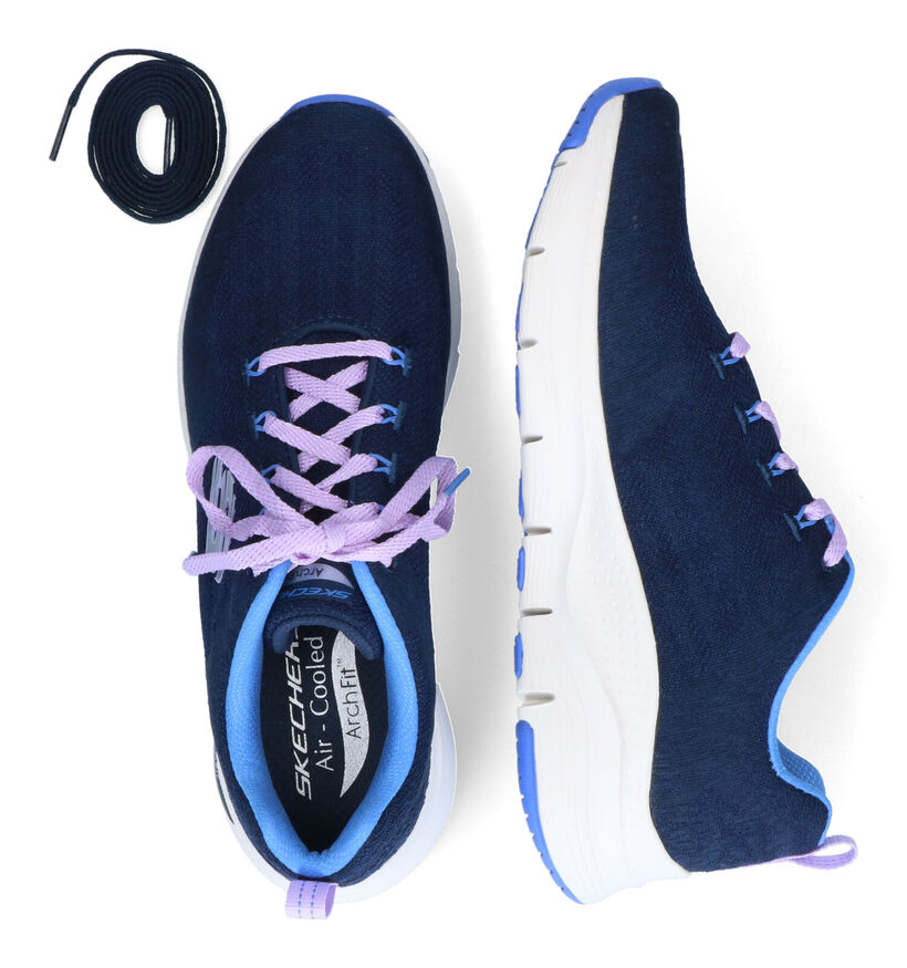 Skechers Arch Fit Comfy Wave Blauwe Sneakers in stof (310701)