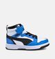 Puma Rebound v6 mid Baskets montantes en Blanc/Bleu pour filles, gar&ccedil;ons (366643) - pour semelles orthop&eacute;diques