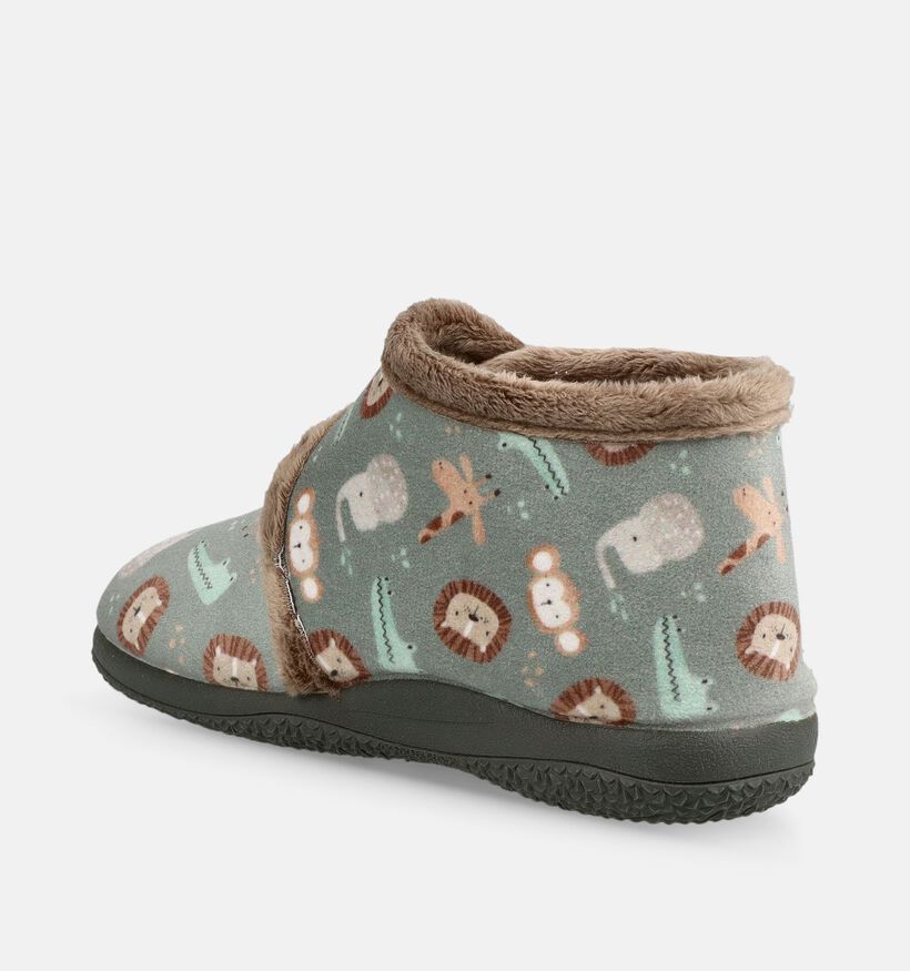 Milo & Mila Pantoufles en Vert kaki pour gar&ccedil;ons (381149) - pour semelles orthop&eacute;diques