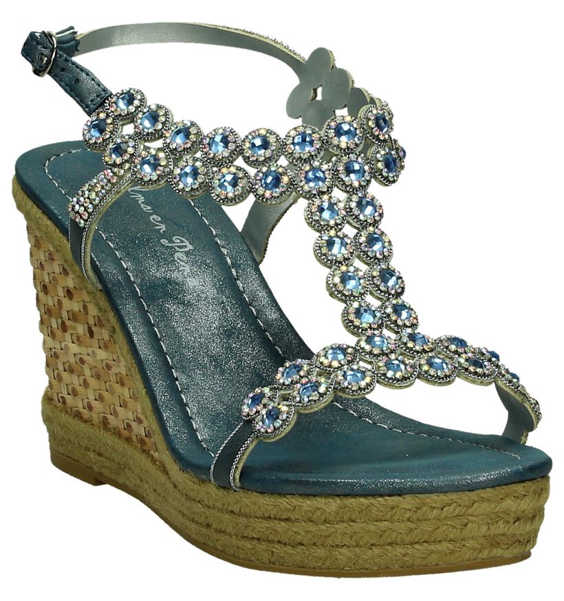 Alma en Pena Sandalen met Sleehak Blauw, , pdp