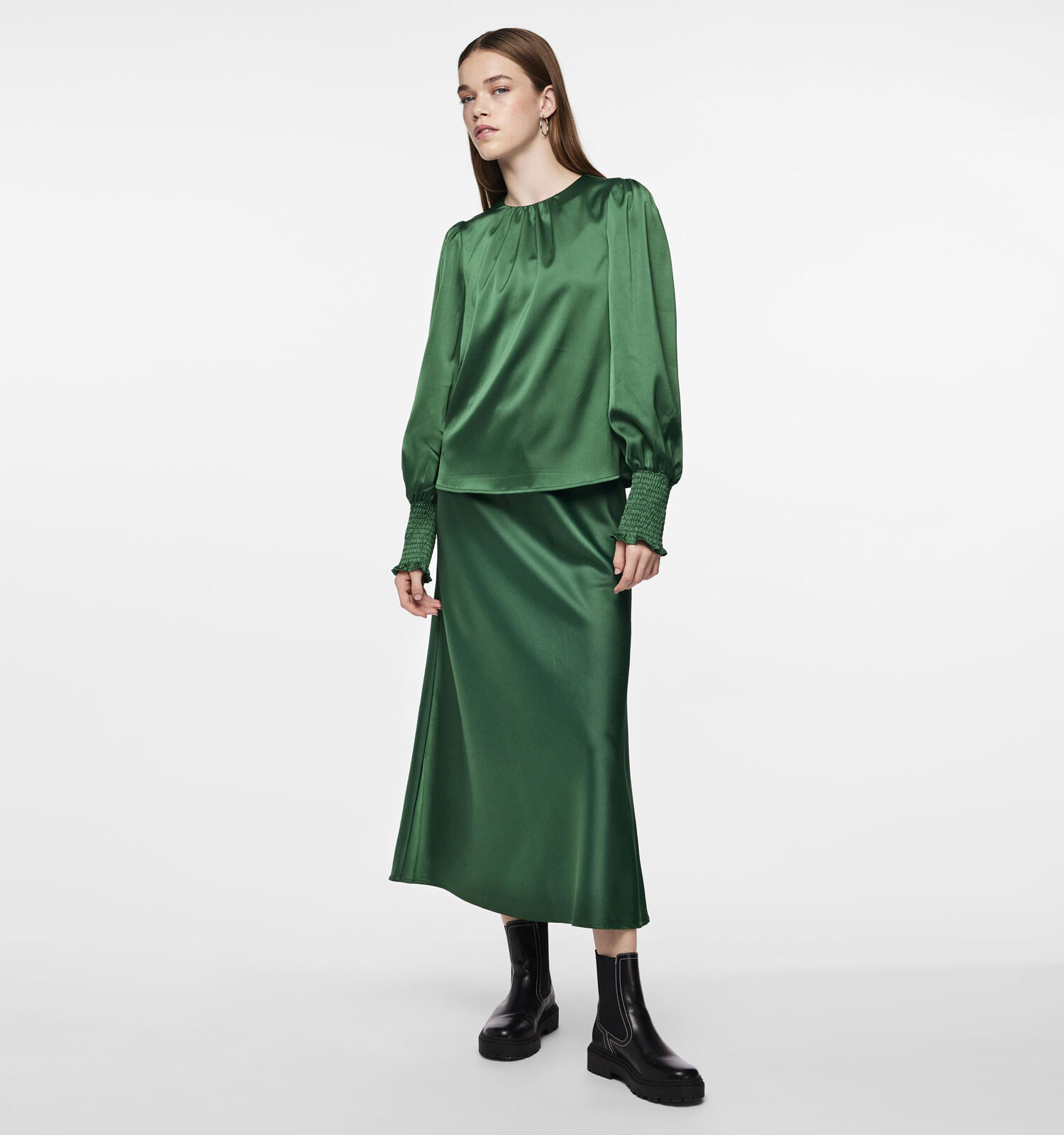 Pieces Norella HW Ankle Groene Satijnen Rok Dames Rokken Online op TORFS.BE