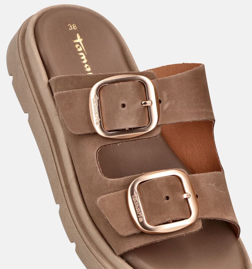 Tamaris Taupe Slippers met Gouden Gespen voor dames (373610)
