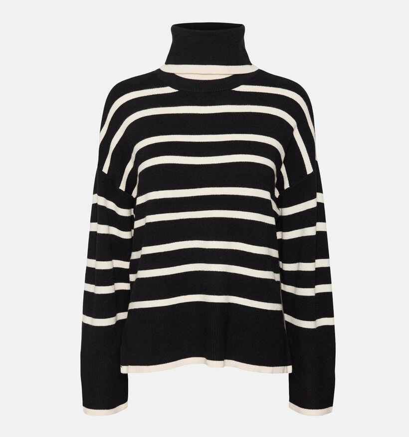 Vero Moda Saba Zwarte Gestreepte trui met rolkraag voor dames (328983)
